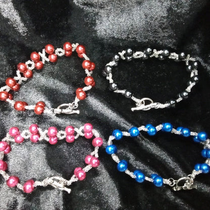 X & O Glass Pearl Bracelets